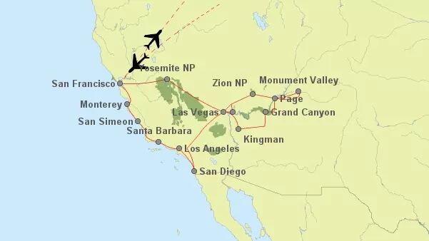 Routenvorschlag für eine Westküste Rundreise USA
