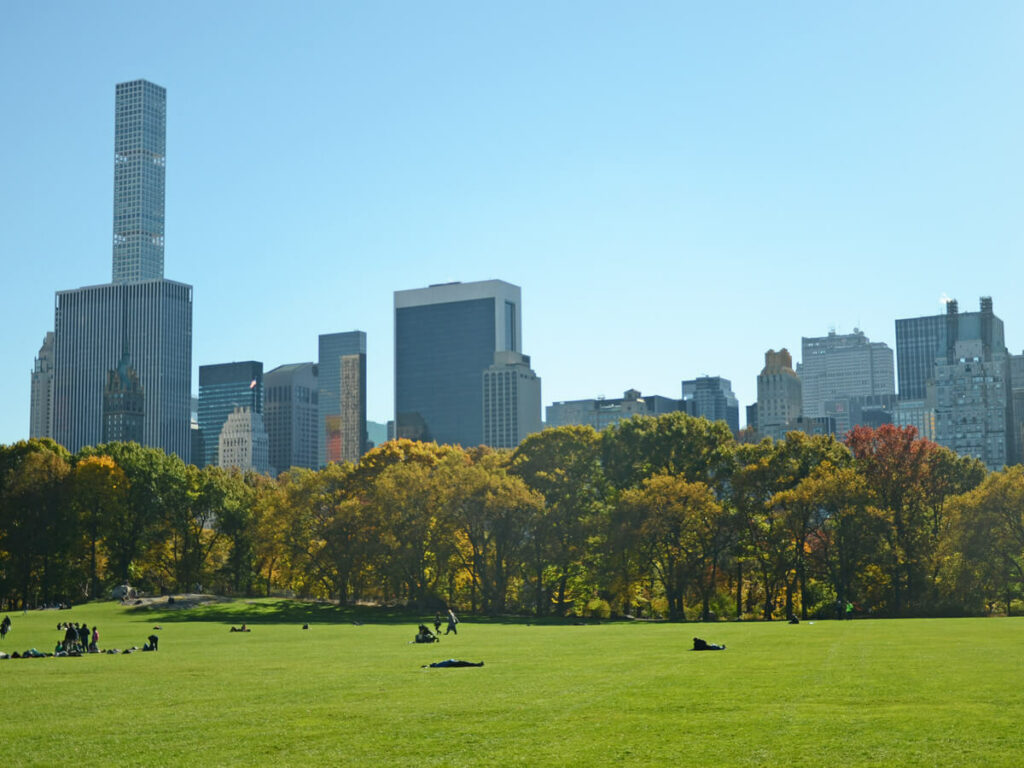 Blick aus dem Central Park auf die Skyline von New York