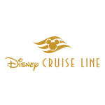 Goldfarbenes Logo von Disney Cruise Line mit stilisierten Schriftzügen und dem typischen Disney-Motiv in klarer, kontrastreicher Gestaltung.