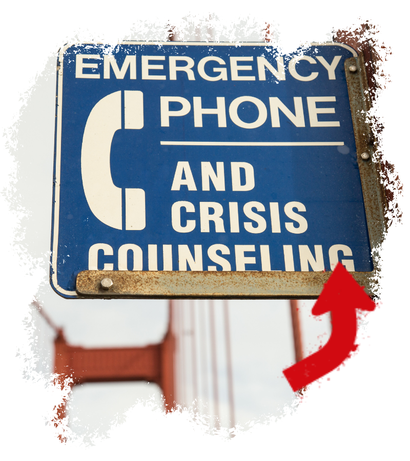 Ein blaues Schild mit „Emergency Phone and Crisis Counseling“ weist auf Notfallhilfe hin, passend zu wichtigen USA-Reise-Notfallnummern.