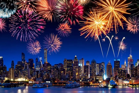New York mit Feuerwerk an Silvester